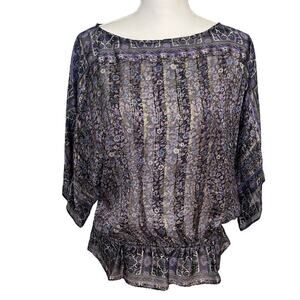 Joie purple and gold silk and metallic sheer marcana peplum top  size L